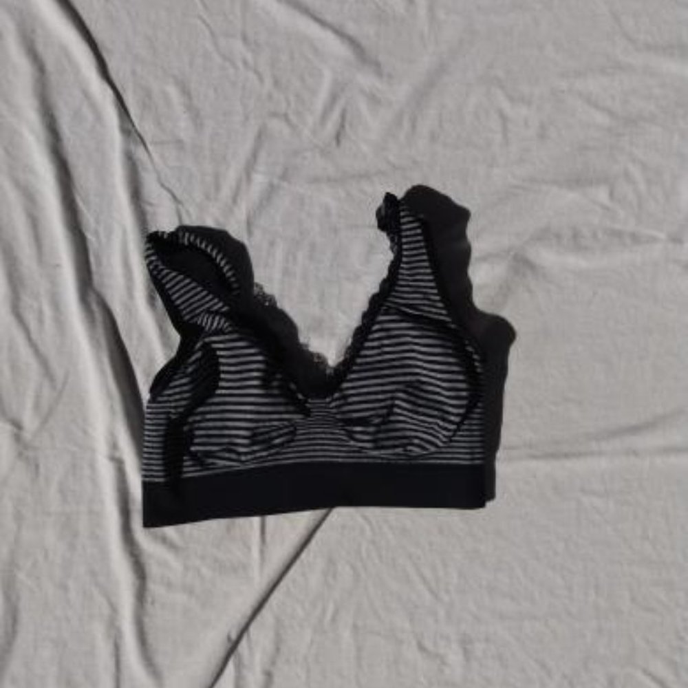 Black and grey striped lace bralette
